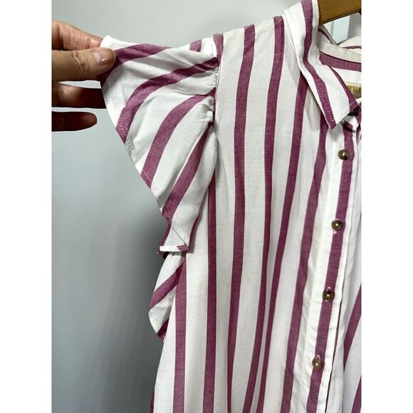 ANTHROPOLOGIE MAEVE Women's Striped Ruffle Button Down Blouse Pink Size Small - Picture 6 of 9